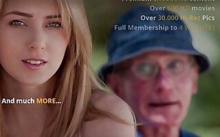 Brave young gal drilled by old knob